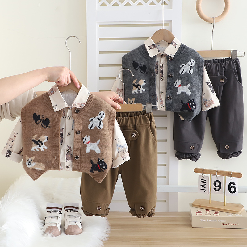 Toddler Boys Girls All Over Print Dog Shirt Vest 3 Piece Set — image 3