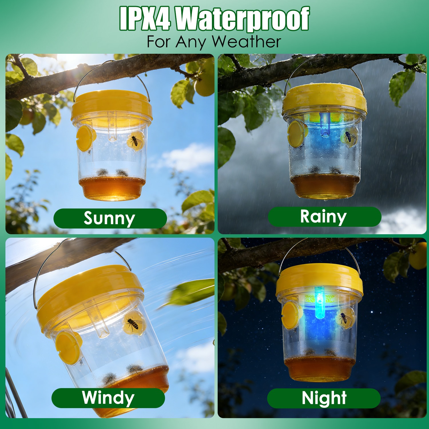 Trampas Solares para Avispas, Paquete de 3, Atrapainsectos Colgantes para Exterior con Luz UV, para Avispas de Papel, Avispas Amarillas, Avispones Pequeños, Moscas de la Fruta y Moscas Comunes — imagen 9