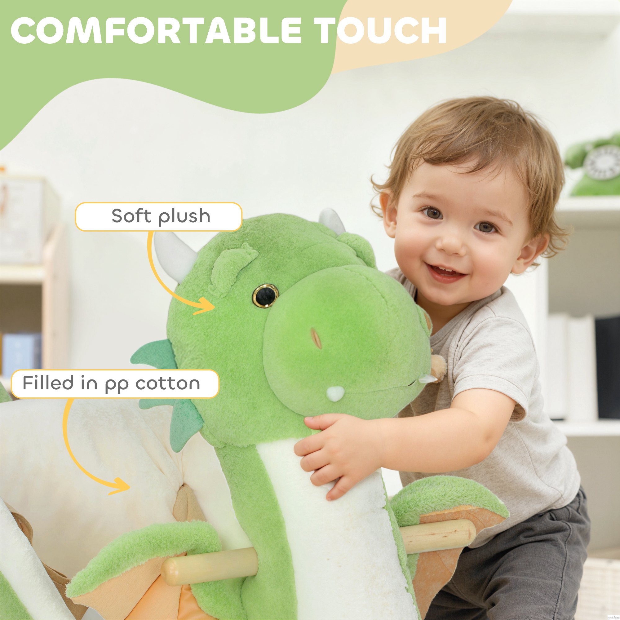Baby Rocking Horse, Kids Ride On Dragon Toy with Realistic Dragon Roar and Safety Belt for Kids 18–36 Months, Green — image 6