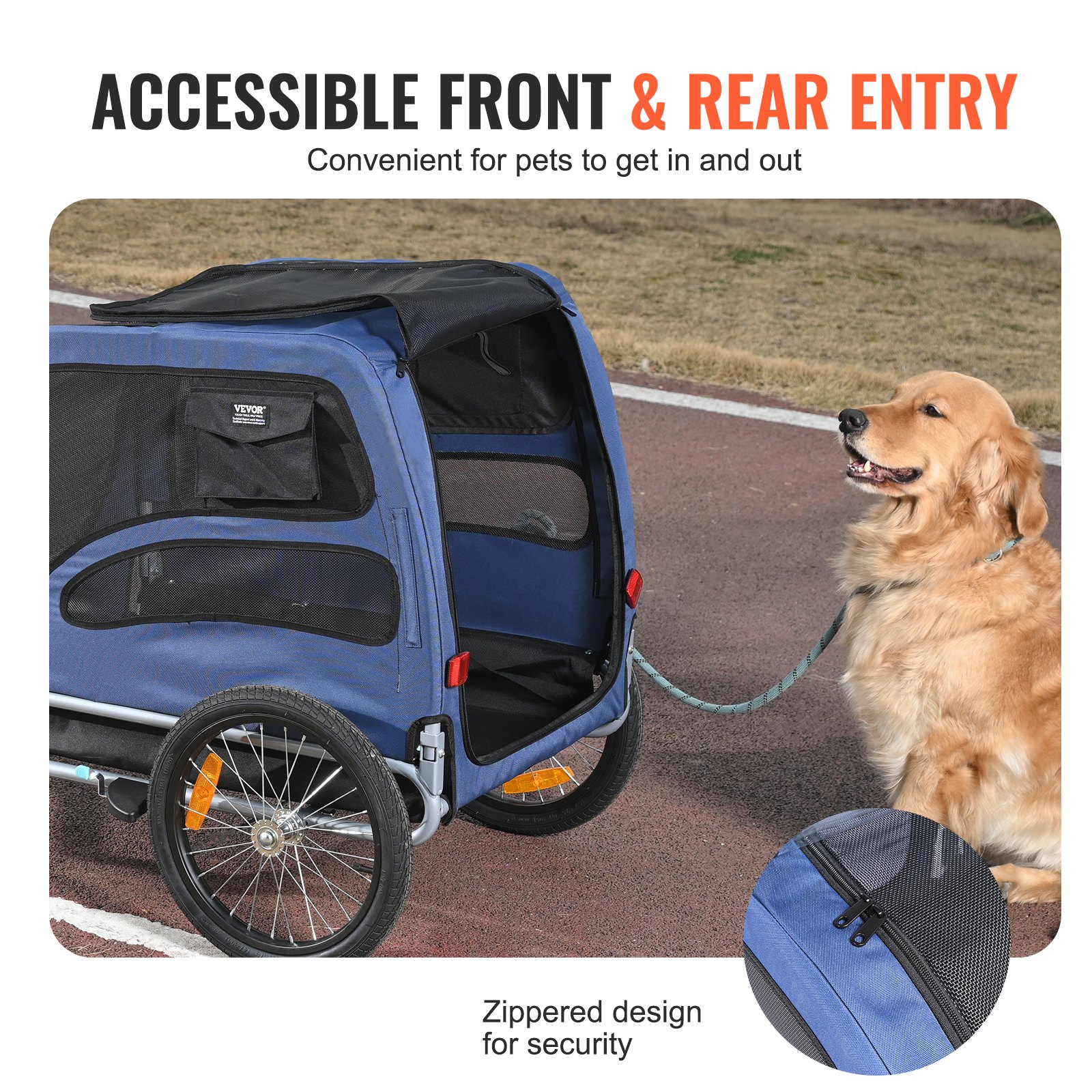 Pet Cart Bicycle Carrier, Easy Folding Frame With Quick Release Wheels, Universal Bicycle Coupler, Reflectors, Flag, Collapsible To Store, Blue Black — image 2
