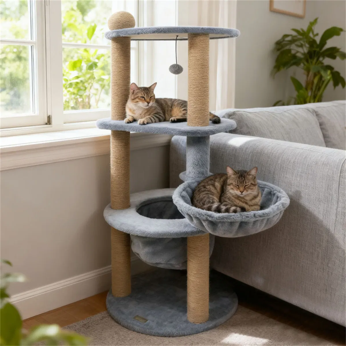 47" Cat Tower with Scratching Posts - Multi-Level Cat Tree for Relax & Play, Light Grey — image 9
