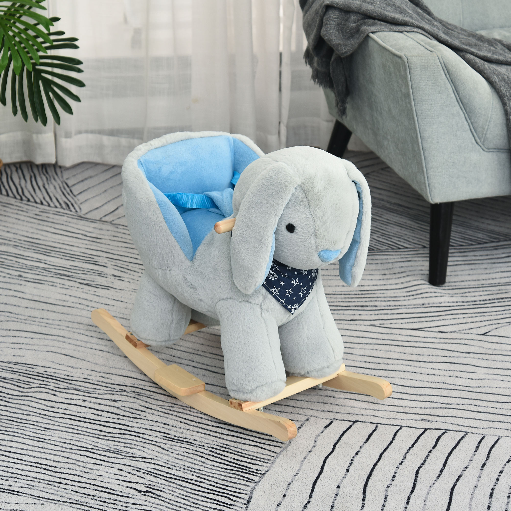 Kids Ride-On Rocking Horse Toy Bunny Rocker With Fun Play Music & Soft Plush Fabric For Children 18-36 Months — image 1