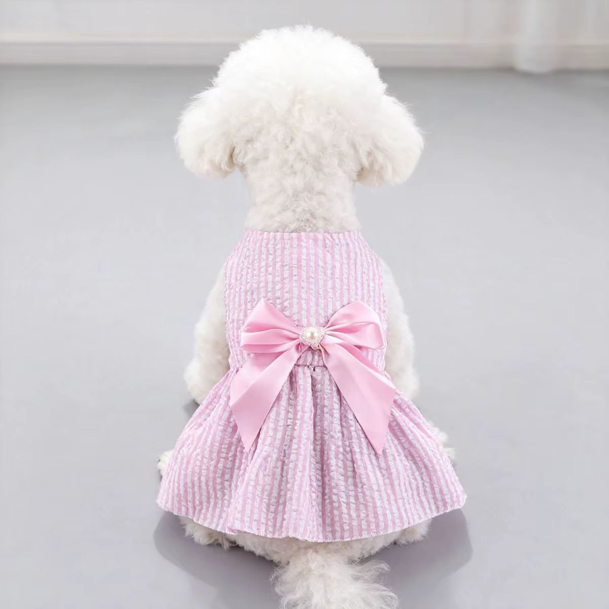 Kawaii Vertical Striped Summer Pet Clothes Soft with Bow Pet Dog Skirt Elastic Thin Dog Princess Dress — image 6