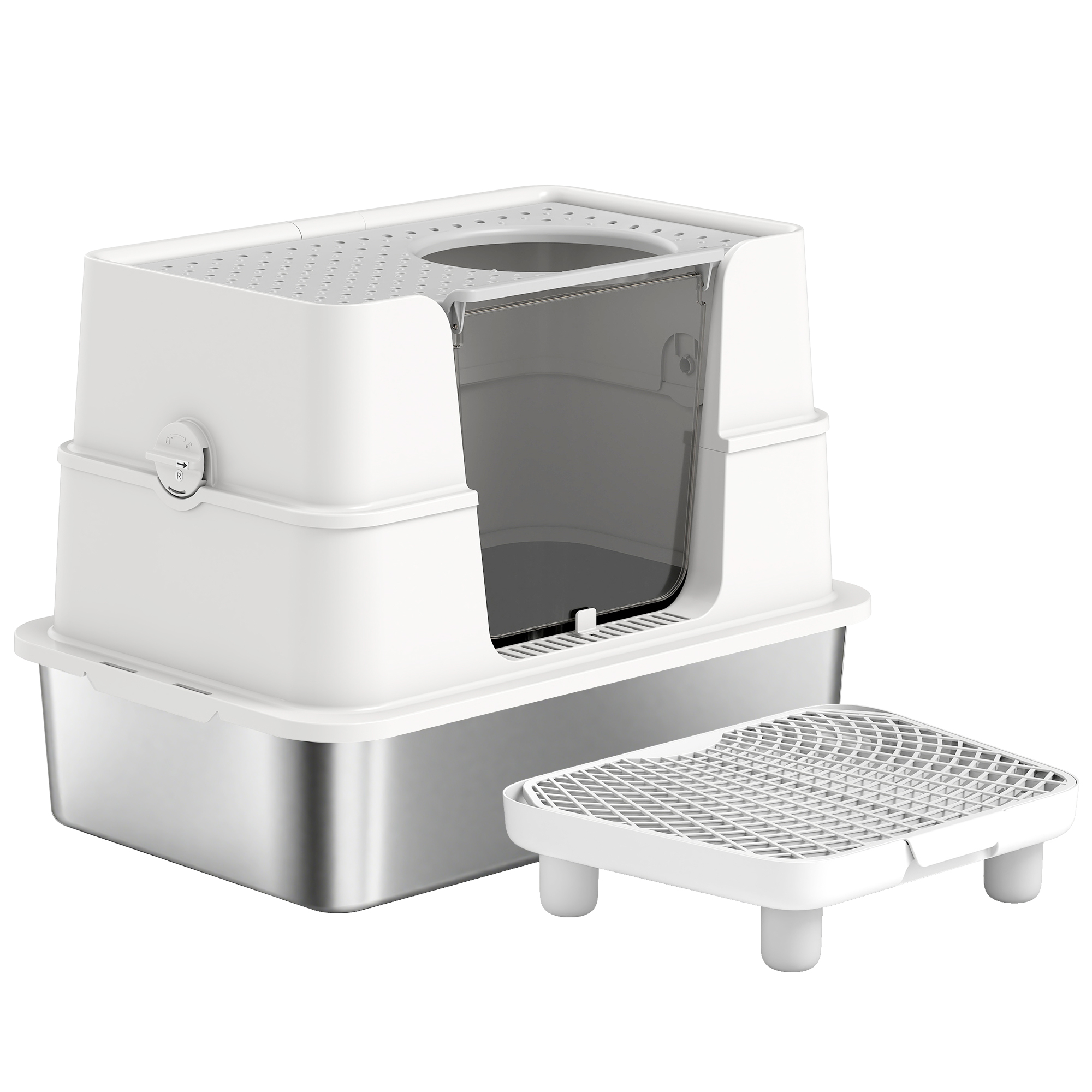 Caja de Arena para Gatos, Entrada Superior e Inferior con Tapete Retirable — imagen 3