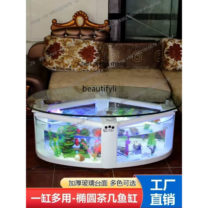 F181 l Oval Coffee Table Fish Tank Living Room Ecological Aquarium Glass Large Medium Size Desktop Creativity Change Water Turt — image 4