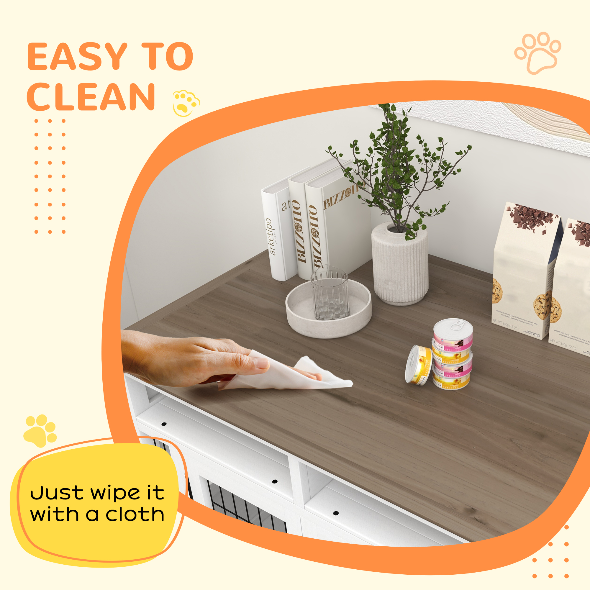 Mueble de Comida para Perros con Almacenamiento, Puertas Dobles y Acceso Lateral para Canes Pequeños y Medianos, Blanco — imagen 6