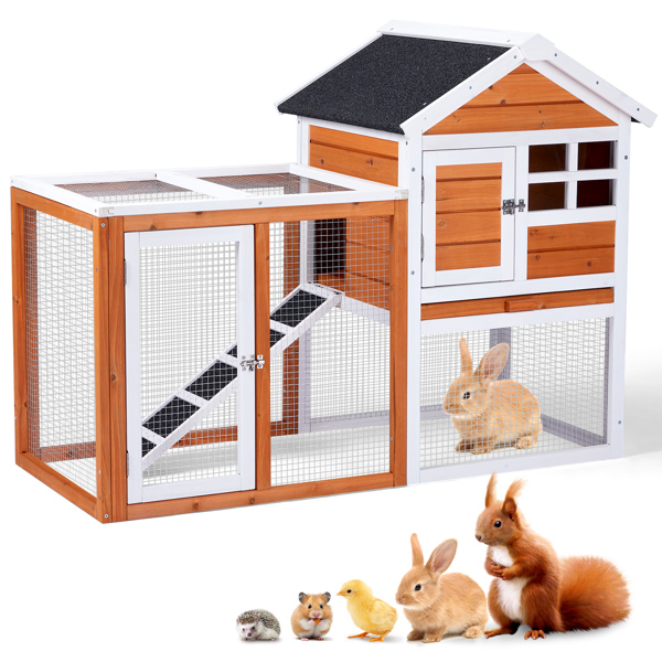 House Type With Running Ladder, Orange-red, Wooden Chicken Rabbit Cage — image 1