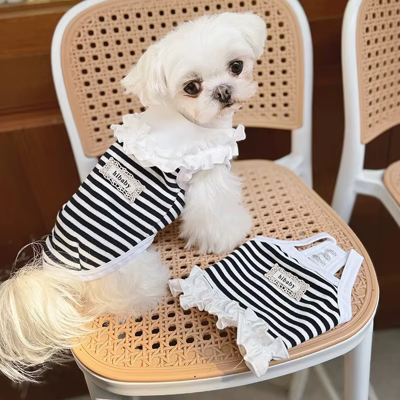 Ropa de Verano para Mascotas - Camiseta de Punto con Rayas para Perros y Gatos, Vestido de Tela para Caninos Calientes — imagen 2