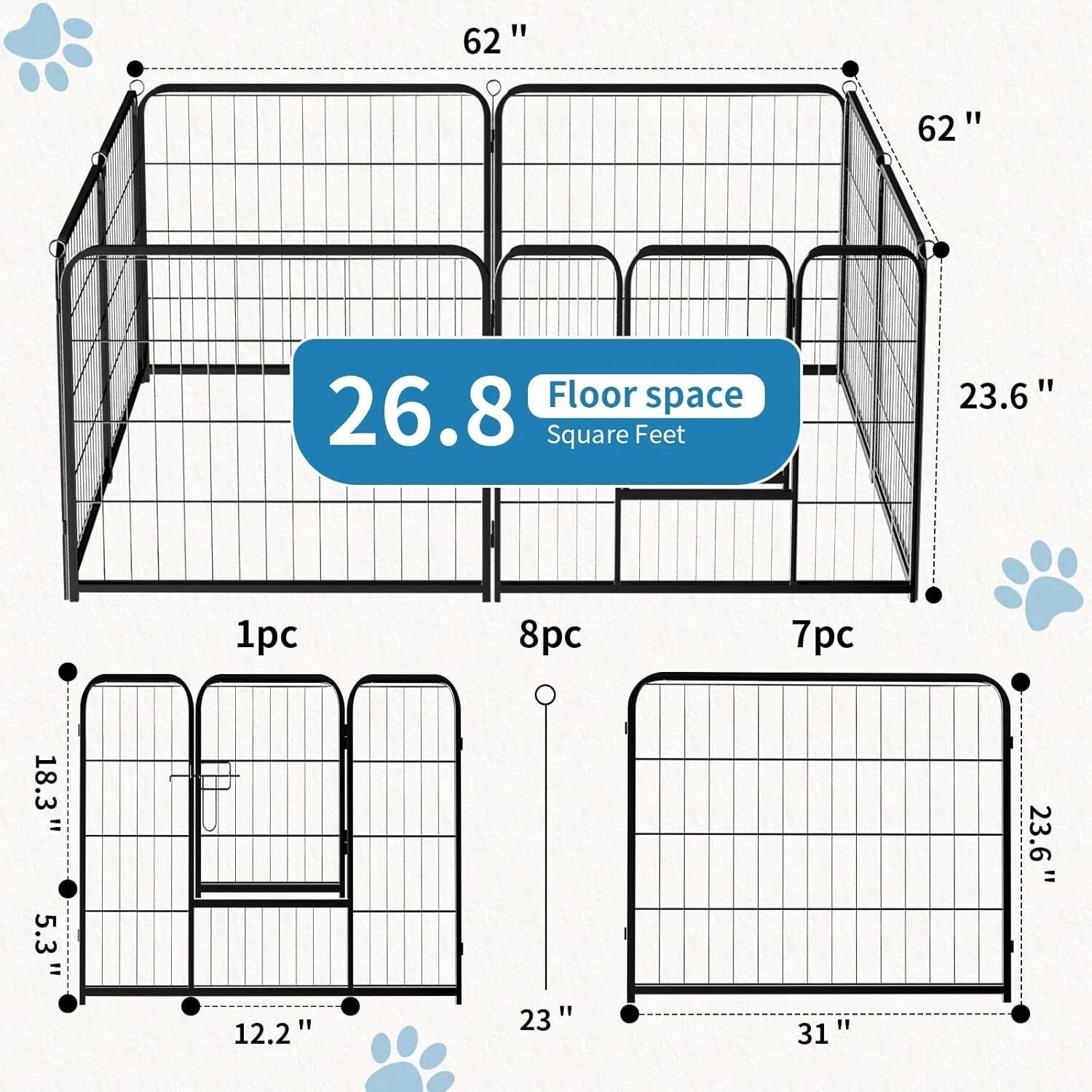 Indoor Outdoor Dog Playpen, Premium Pet Puppy Fence With Gate, Portable Cage — image 3