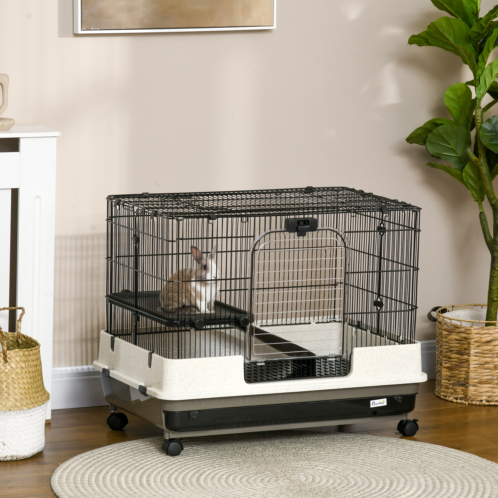 Jaula Compacta con Ruedas de 2 Niveles y Plataforma para Conejos, Hámsters, Chinchillas y Jerbos, con Amplio Espacio Vital — imagen 1