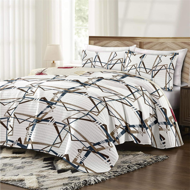 Set de Edredón y Cortinas de 9 Piezas 'Habitación en una Bolsa', Diseño Americano con Estampado Geométrico Moderno, Colcha Gruesa con 6 Paneles de Cortina Personalizables, Apto para Mascotas de Alto Gramaje, Marrón, Azul Marino y Blanco — imagen 3