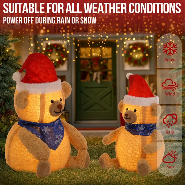 Set Of 2 Lighted Plush Bear Christmas Decorations, Pre-lit Pull Up Holiday Decor With 60 Warm White LED Lights For Xmas Outdoor Indoor Decor Lighted Holiday Displays — imagen 5