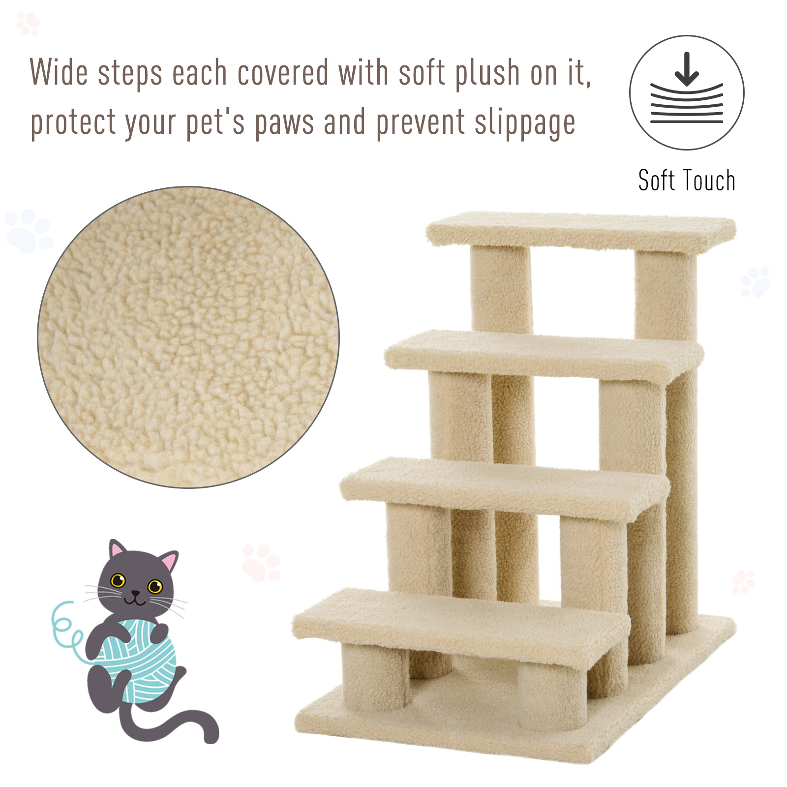 Rascador para Gato Multinivel de 4 Escalones Alfombrado de 25", Escalera para Mascotas, Blanco Crema — imagen 2