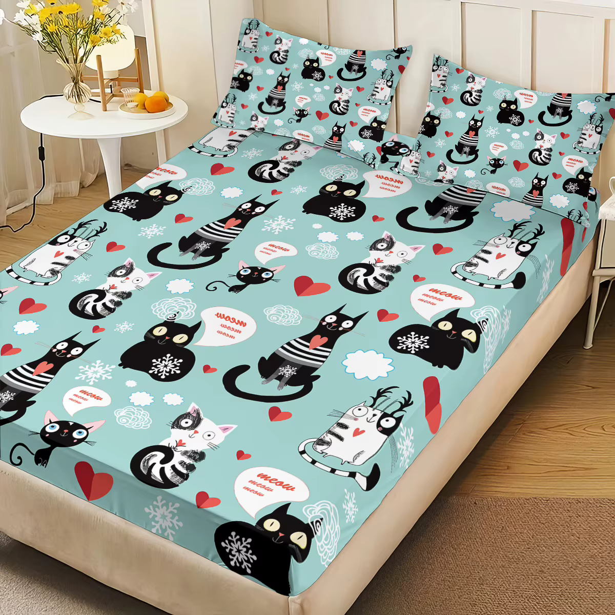 Set de Sábanas de 3 Piezas con Estampado de Gatito Tierno, Sin Costuras, Múltiples Tamaños, Cubierta de Cama Suave, Decoración de Dormitorio Lavable a Máquina — imagen 4