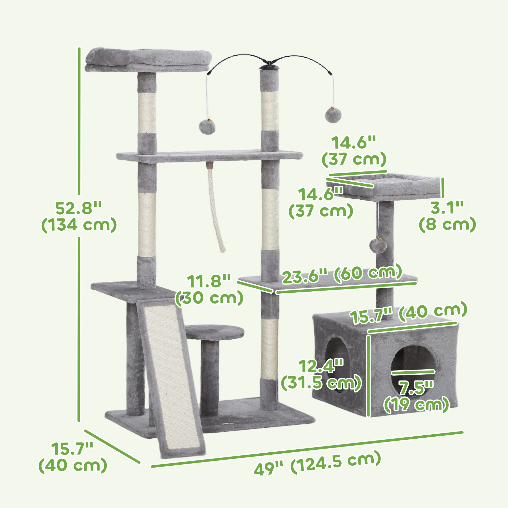 53" Cat Tree, Cat Tower with Scratching Posts, Cat Condo, Beds, Platforms, Toy Balls for Indoor Cats, Light Grey — image 5