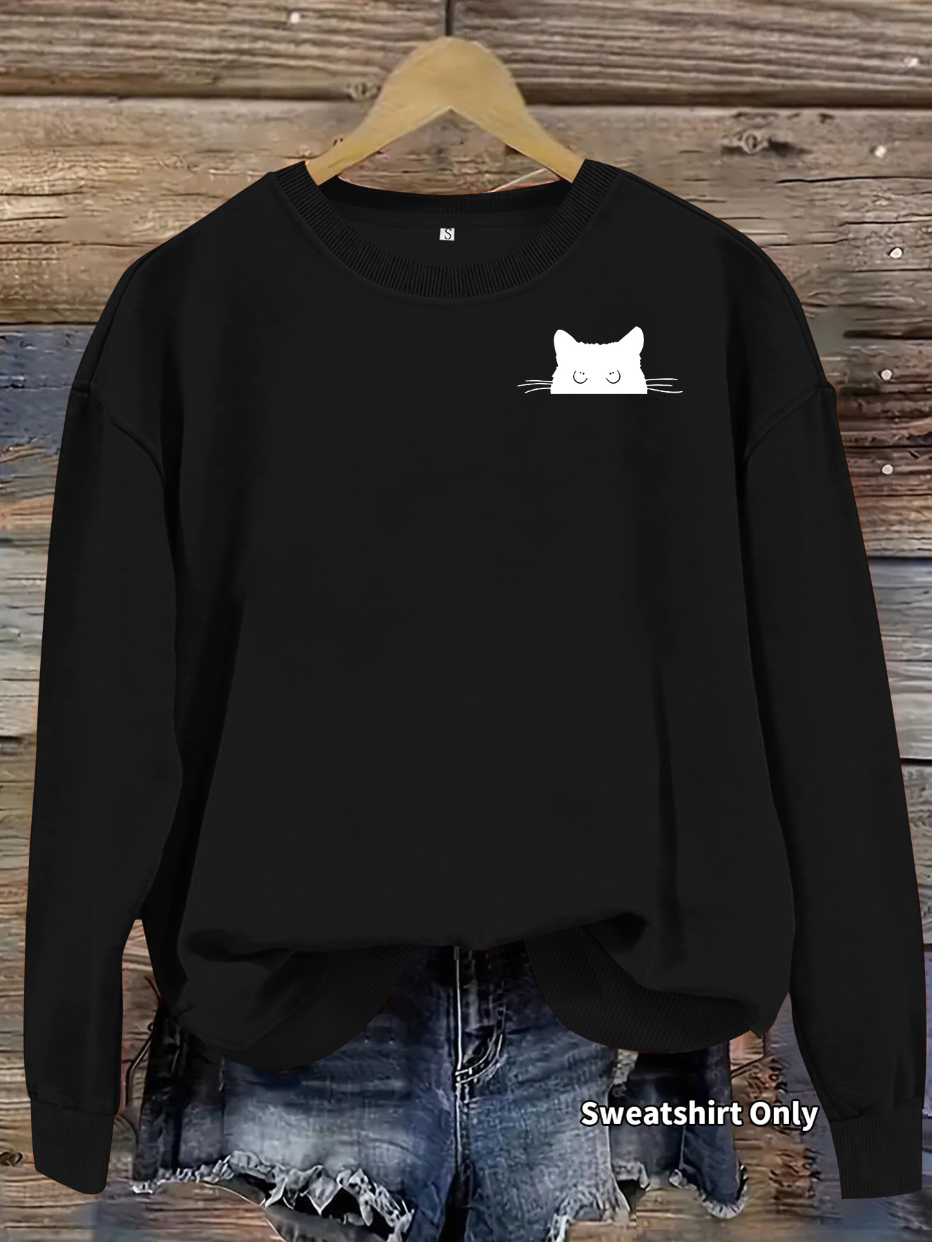 Black cat printed fleece hoodie — image 10