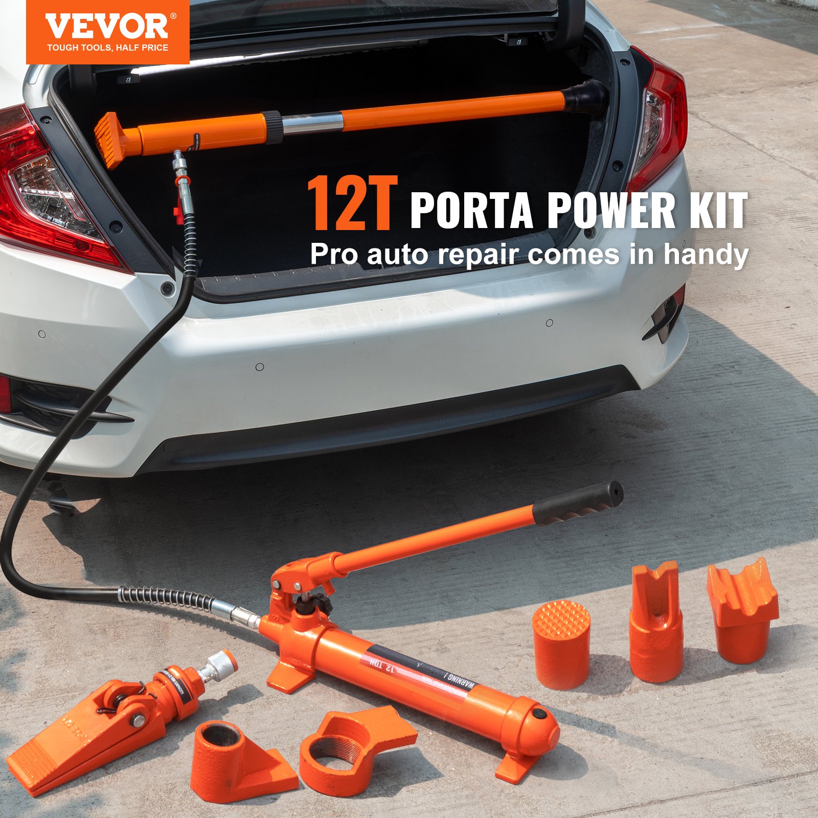 Kit Porta Power de 12 Toneladas, Gato Hidráulico Portátil con Manguera de Aceite de 4.6 Pies/1.4 M, Kit de Reparación de Carrocería y Chasis con Estuche de Almacenamiento para Autos, Camiones y Granjas — imagen 2