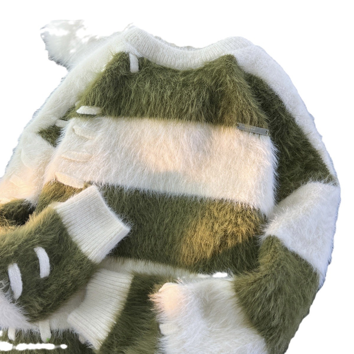Wide Stripe Knit Sweater for Couples Soft Mink Wool Blend Lazy Long Sleeve Pullover — image 2