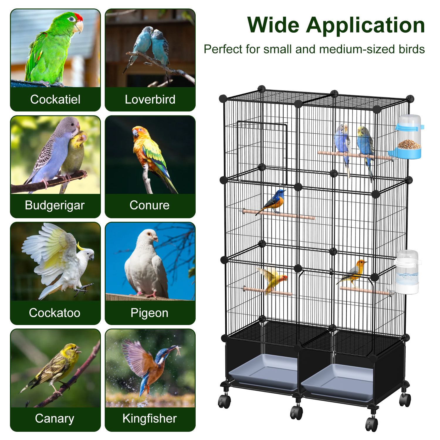 Casa para Pájaros Grande con 4 Perchas de Madera, 2 Botellas de Agua y Accesorios Complejos para Canarios, Loros, Amazónidas y Aves Pequeñas a Mediano Tamaño — imagen 3