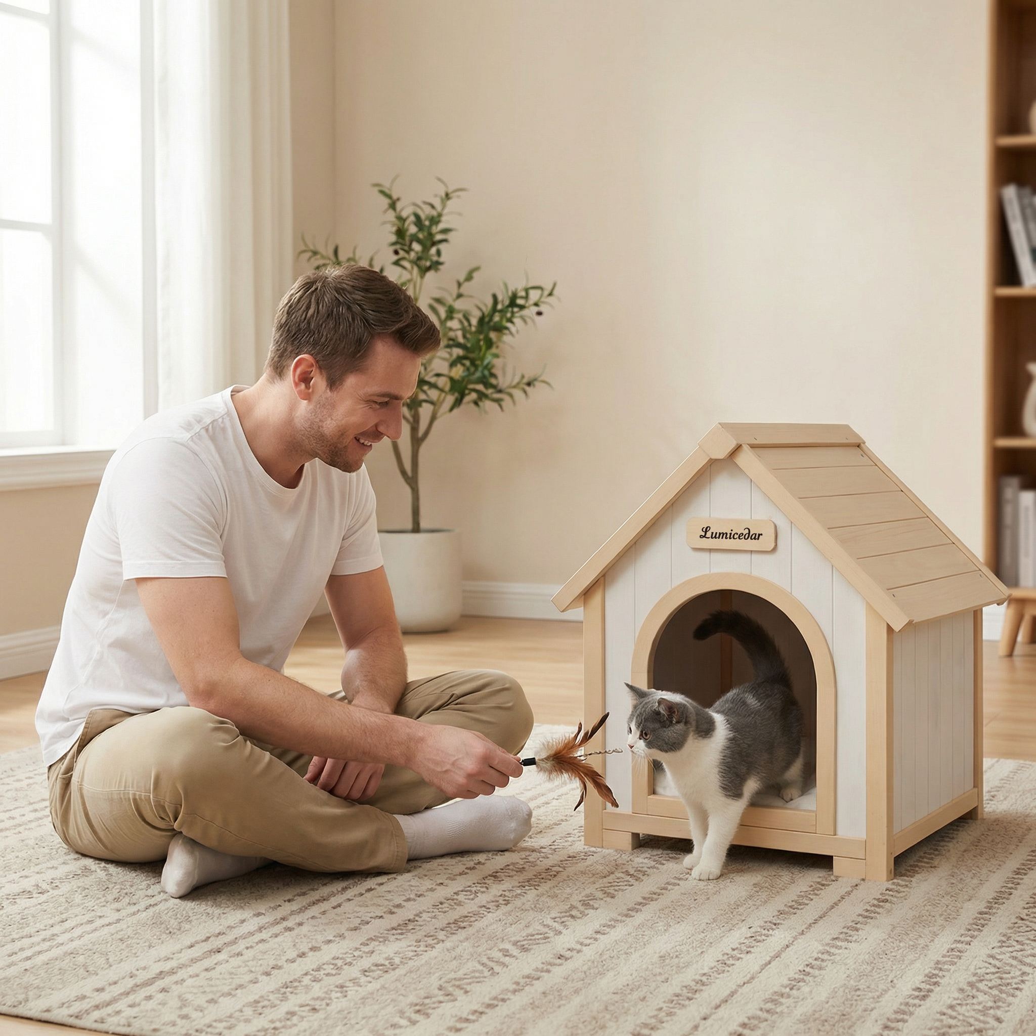 Casa de Perro Moderna en Madera para Interior con Almohadilla EVA – Casa de Animales de Ceder Solida para Pequeños Perros y Gatos — imagen 13