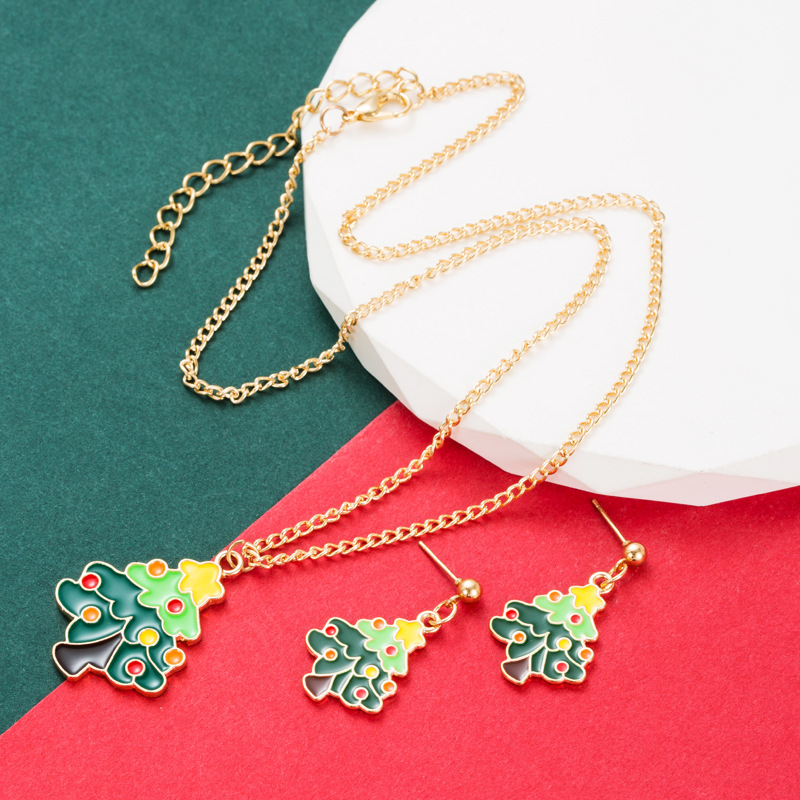 Christmas Earrings Elk Christmas Tree Necklace Earrings Set 2 Pieces Necklace Earrings — image 4