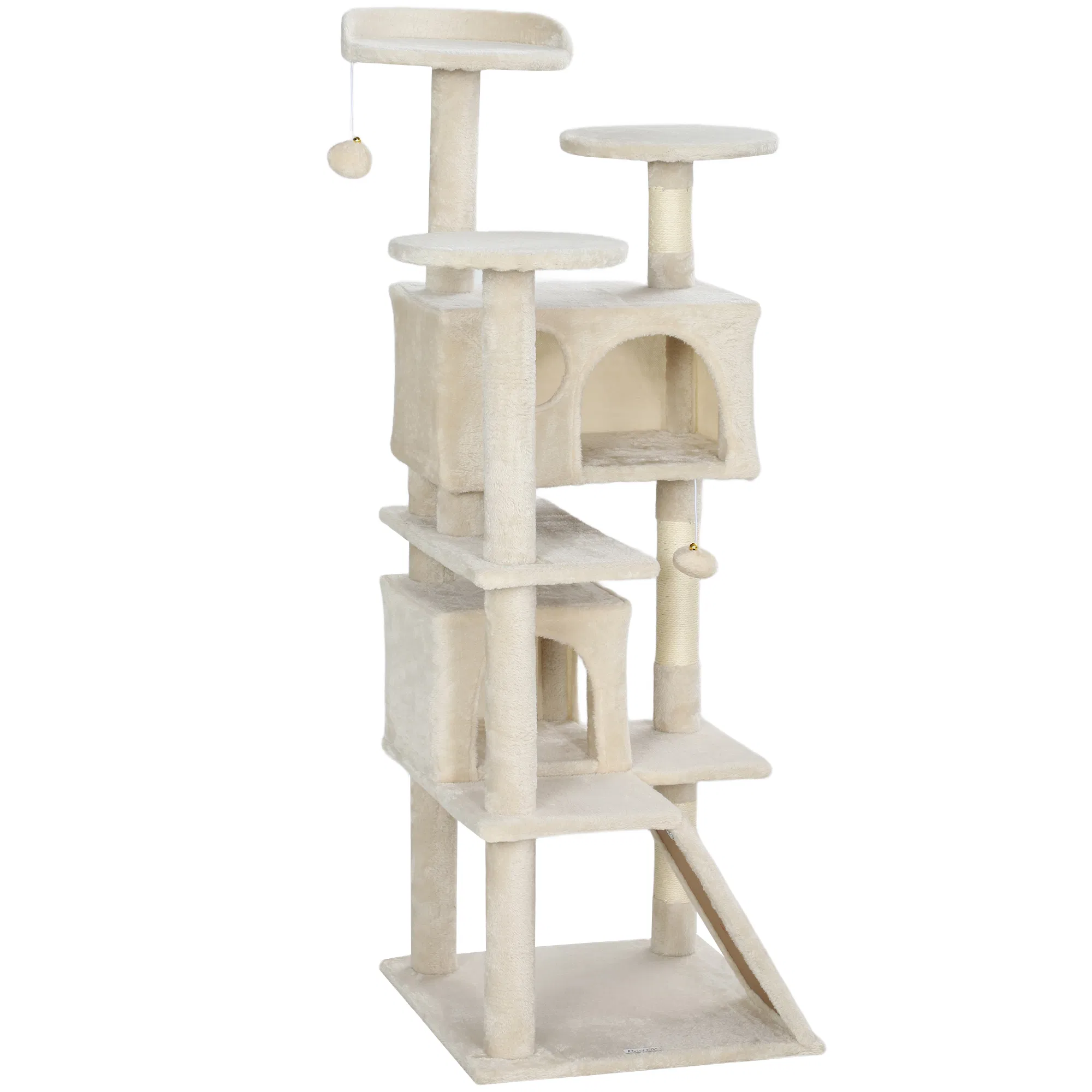 54" Cat Tree, Multi-Level Cat Tower with Scratching Posts, Cat Condos, Bed, Platforms, Ramp, Toy Ball, Beige — image 1