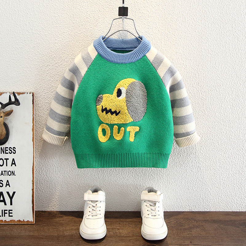 Boys' Long Sleeve Striped Dog Pattern Crew Neck Sweater — image 6