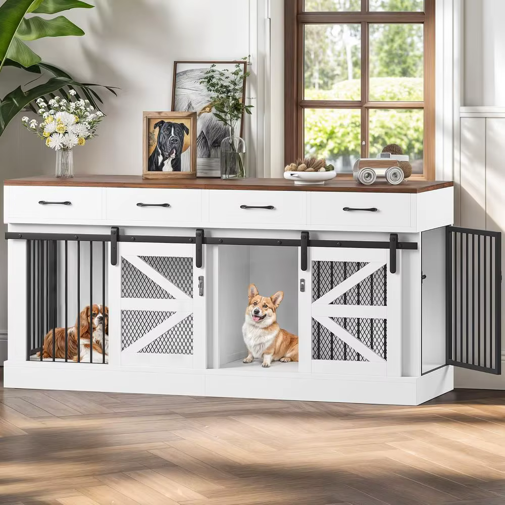 Caja para Perros de Madera Pesada para Interior con 1-2 Perros, Partición Removible y Cajas de Almacenamiento - Mobiliario Multifuncional para Mascotas — imagen 1