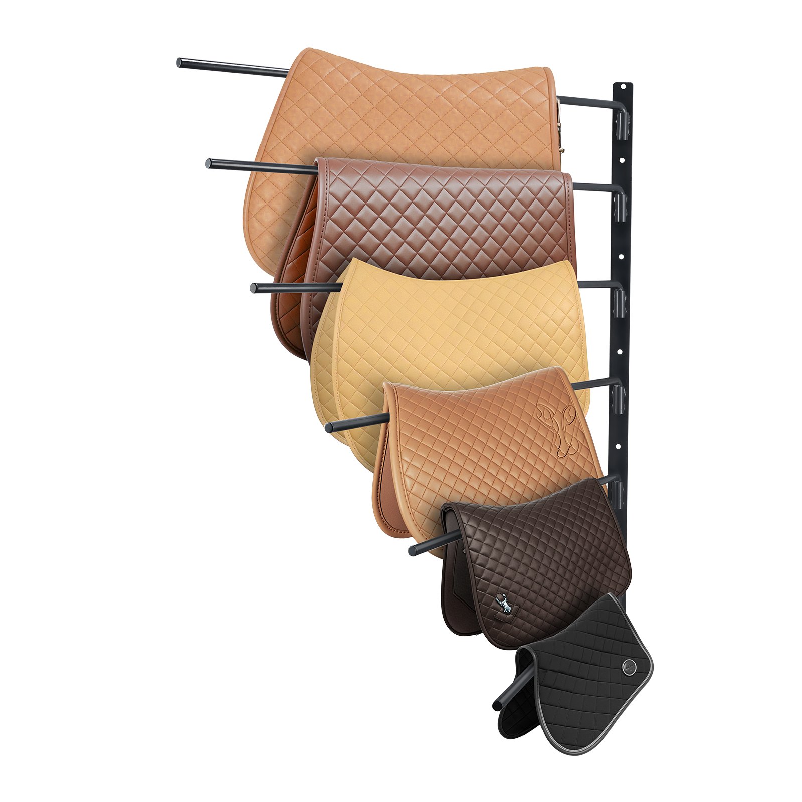 Establecimiento de Silla de Caballo en Pared, 30.9 x 29.9 x 5.5 Pulgadas, Soporte Rotativo para Sillas de Equitación, Seis Niveles de Estantería para Organización de Trenza y Accesorios para Trailer