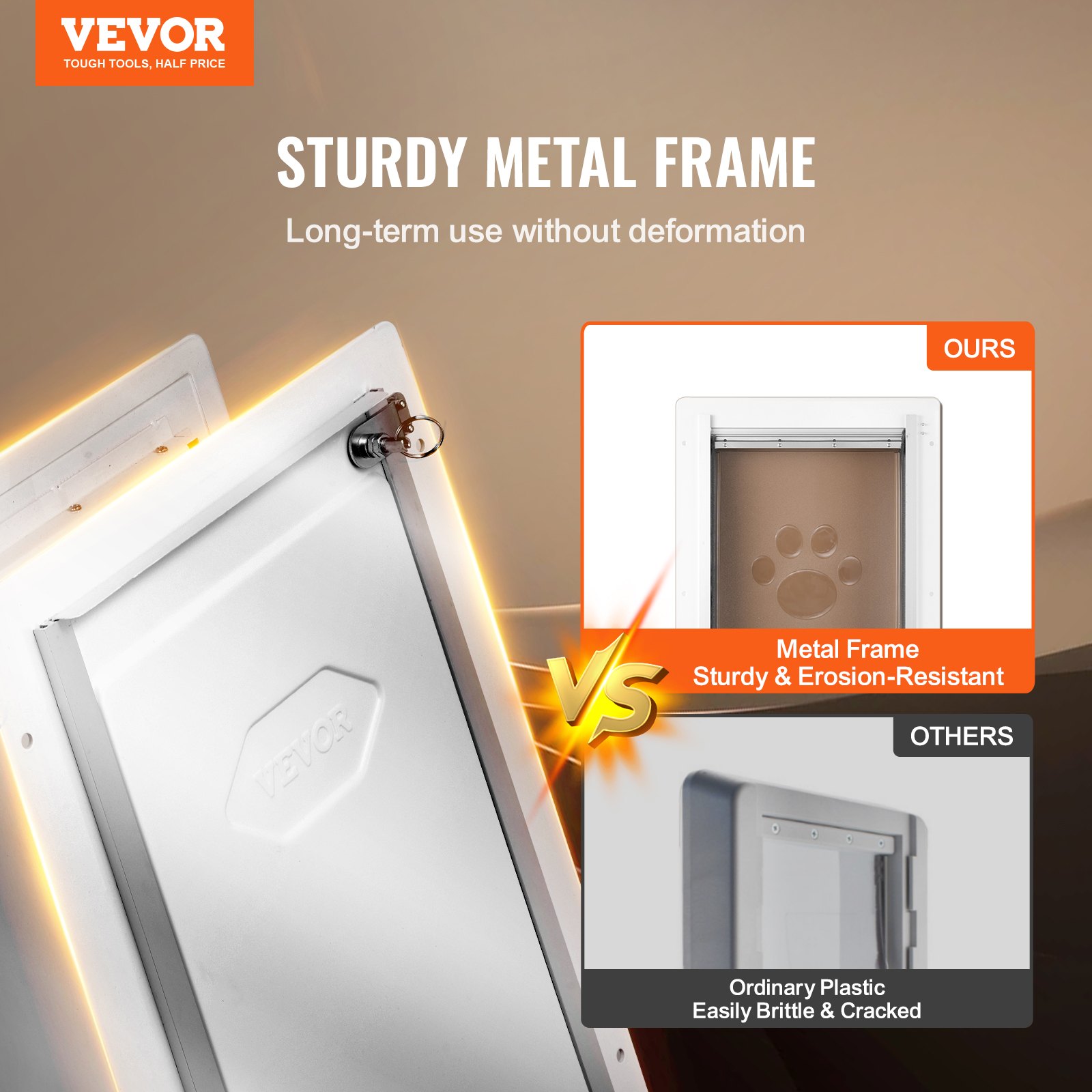 Pet Door, 9.29" X 13.19" Metal Frame With Lock And 3-Flap System, Weatherproof Doggy Door, Easy To Install In Interior Or Exterior Walls, Pet Door Suitable For Cat Doggie Kitties (White-Small) — imagen 5