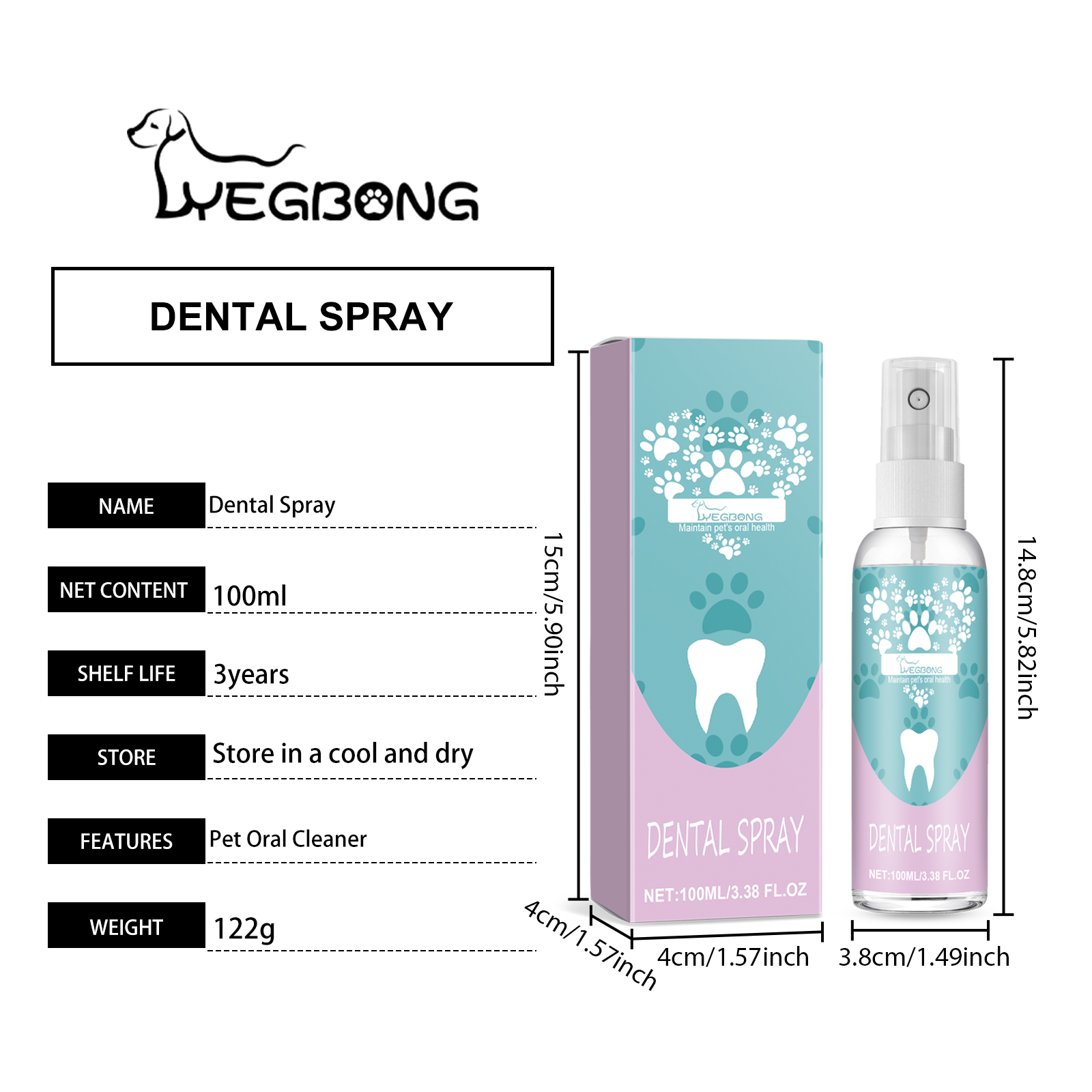 Pet Dental Spray For Dogs & Cats, No Brushing Needed, Freshen Breath & Whiten Teeth Oral Care Spray — image 2