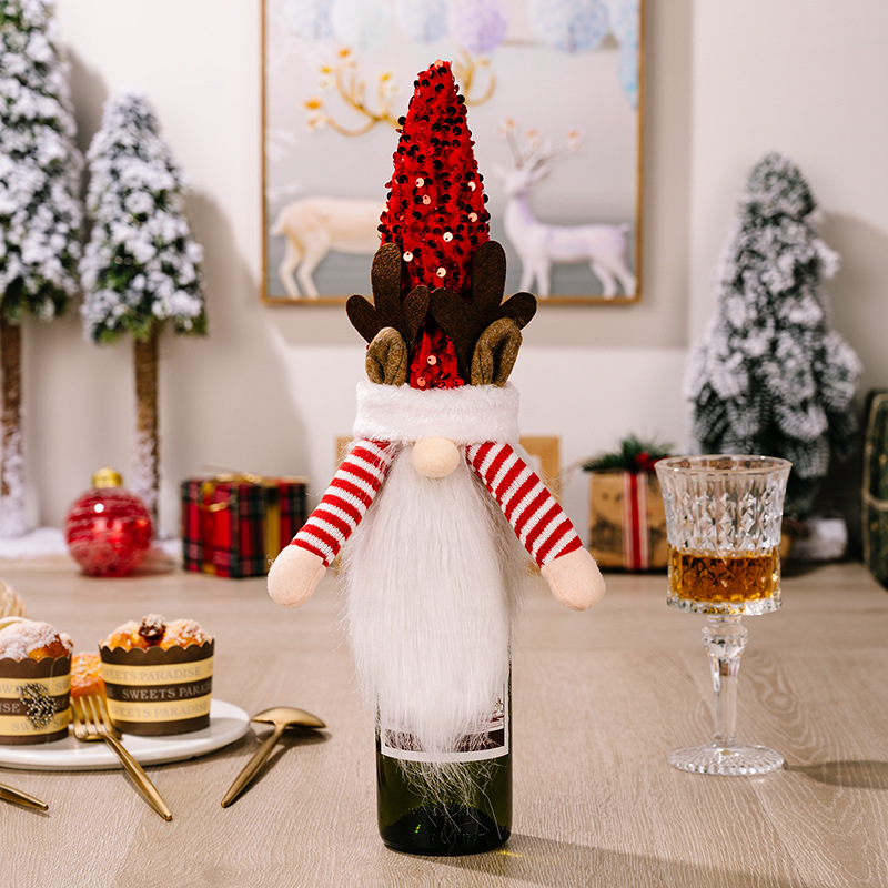 Christmas decoration items, sequins, red, yellow, black sequin caps, wine bottle covers, deer horn wine covers, red wine bottle caps — image 6
