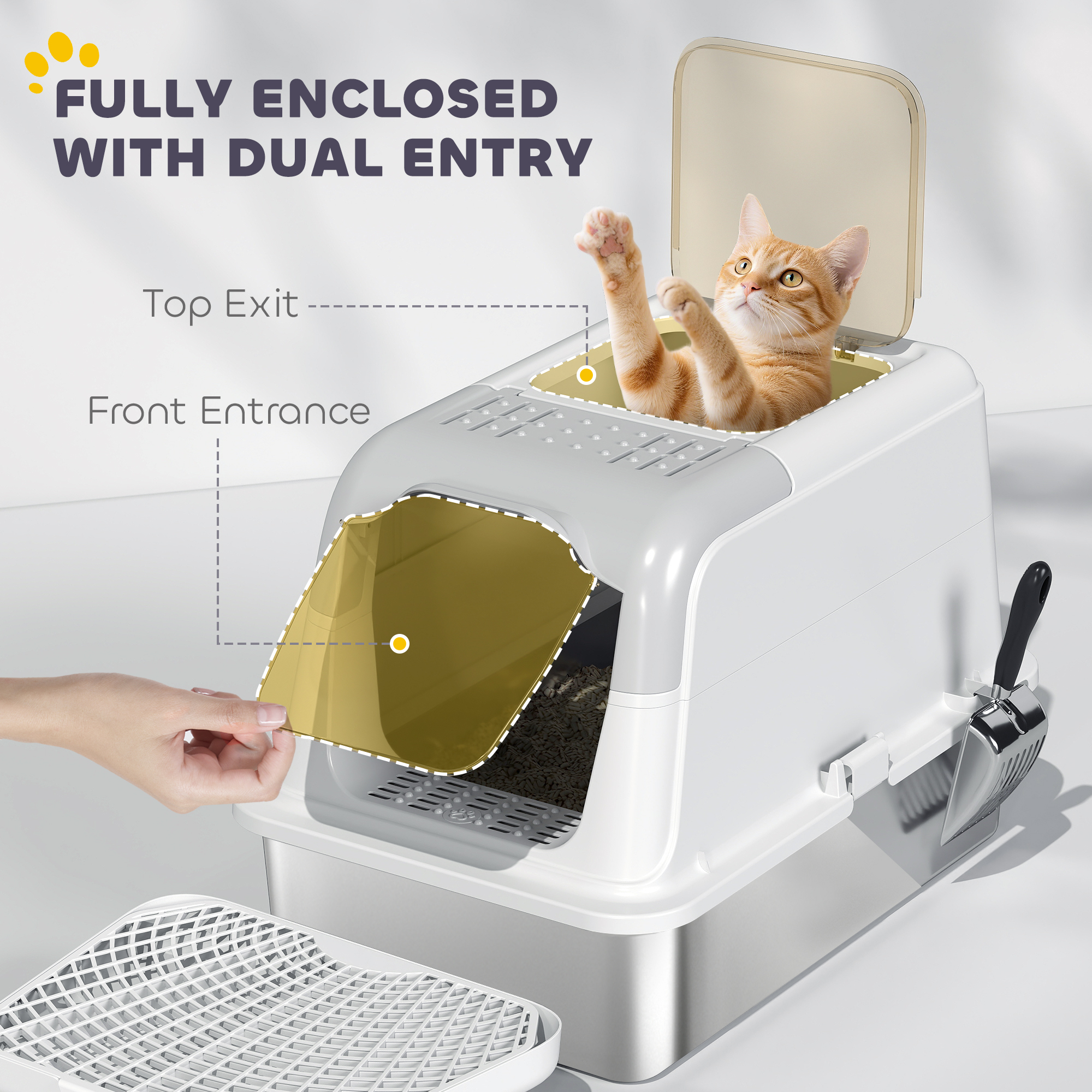 Extra Large Stainless Steel Litter Box, Enclosed Cat Litter Box With Scoop, Deodorizer Bag, Sand Drop Pedal — image 4