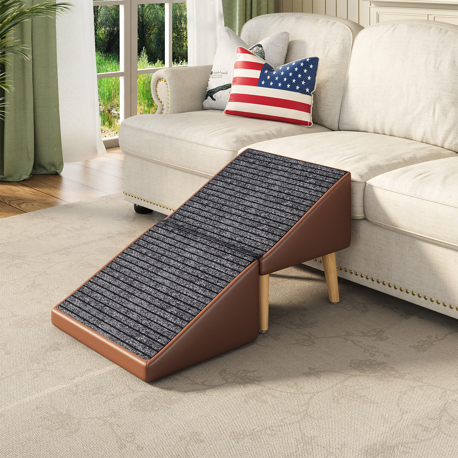 3-in-1 Dog Ramp 18.89"×17.91"×20.08" with Storage – Pet Stairs for Senior & Injured Dogs & Cats, Hidden Storage Footstool, Ottoman Anti-Slip, Supports 265 lbs for Beds & Sofas (BROWN Color) — image 12