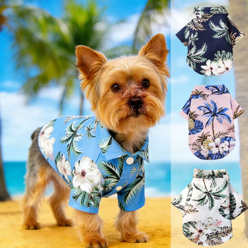 Ropa de Verano para Perros: Camisetas de Playa con Diseño Hawaiano para Canes Pequeños y Medianos, Vestimentas para Pug, Bulldog Francés y Mascotas — imagen 1