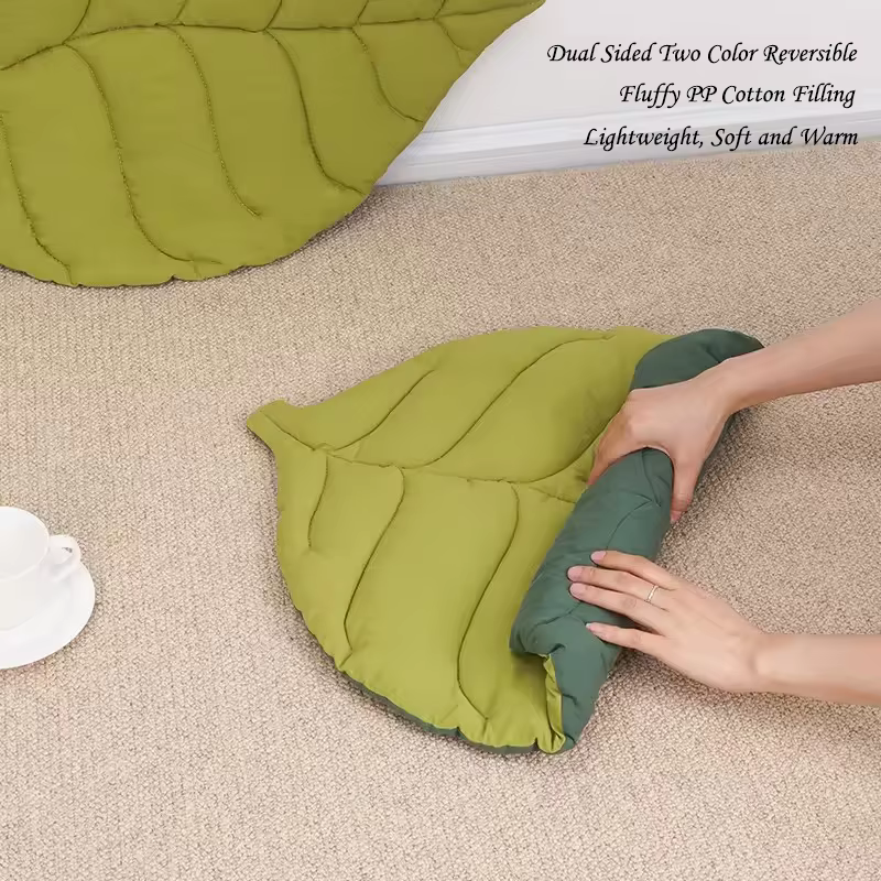 Alfombrillas de cama para gatos de algodón suave con forma de hoja, para gatitos, cachorros y perros. Manta de descanso, doble cara, lavable, todo el año, alfombra para mascotas. — imagen 5