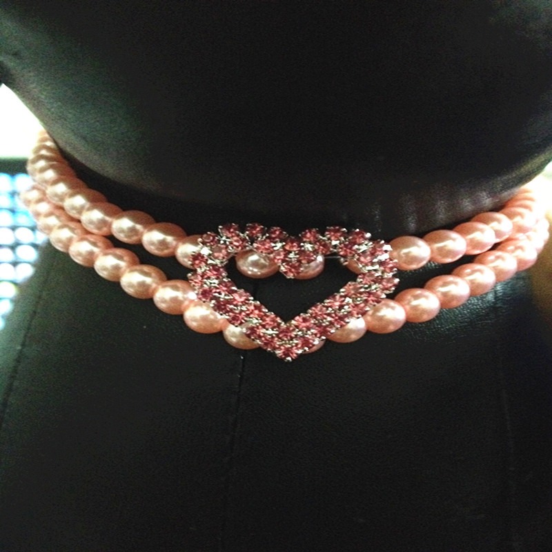 New Pet Collar Rhinestone Heart Pearl Jewelry Cat Dog Necklace — image 3