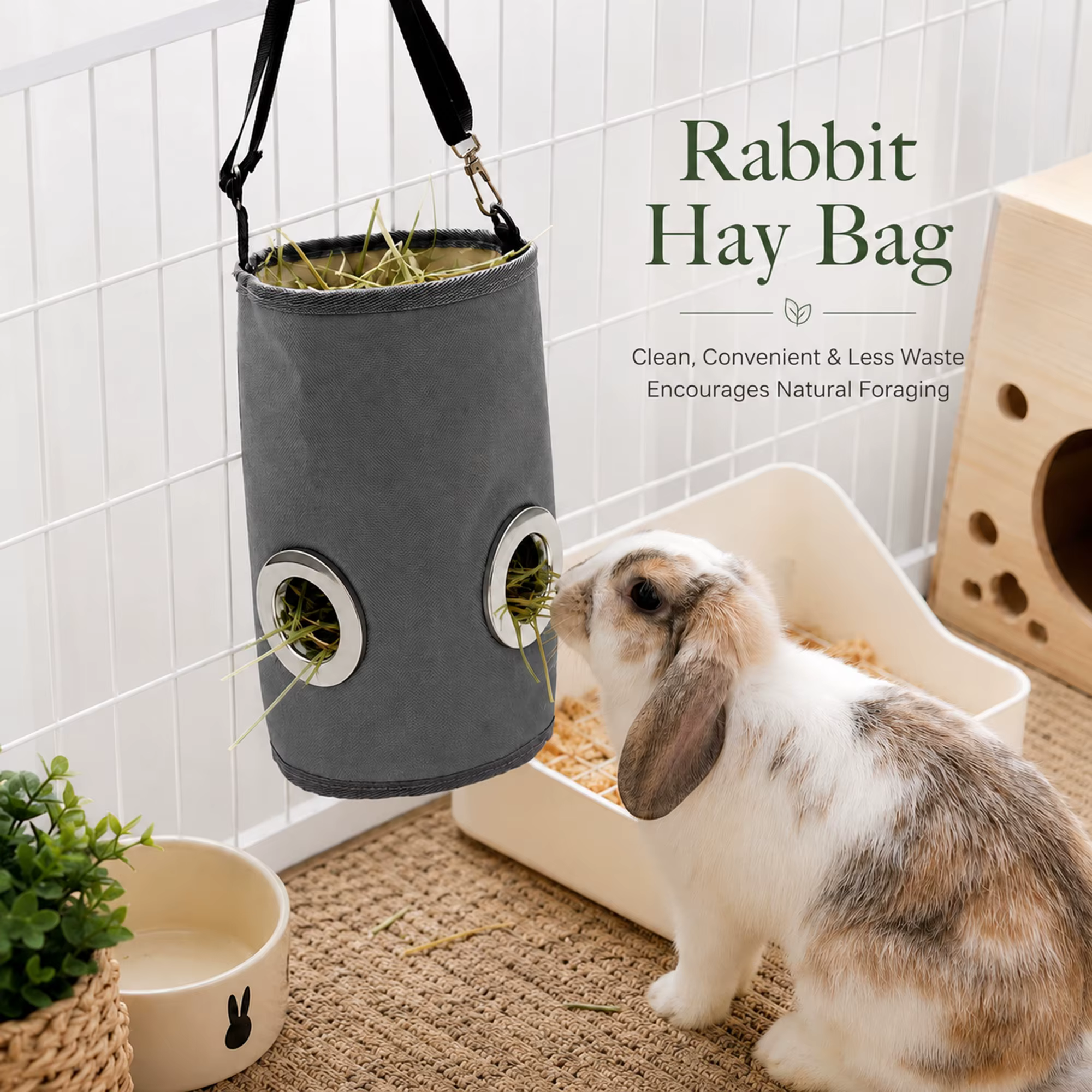 Bolsa de Alimento para Conejos Suspendida Limpiable Ajustable Instalación Fácil Resistente a Mordeduras Automático de Alimentación Bolsas de Suministros para Mascotas — imagen 1
