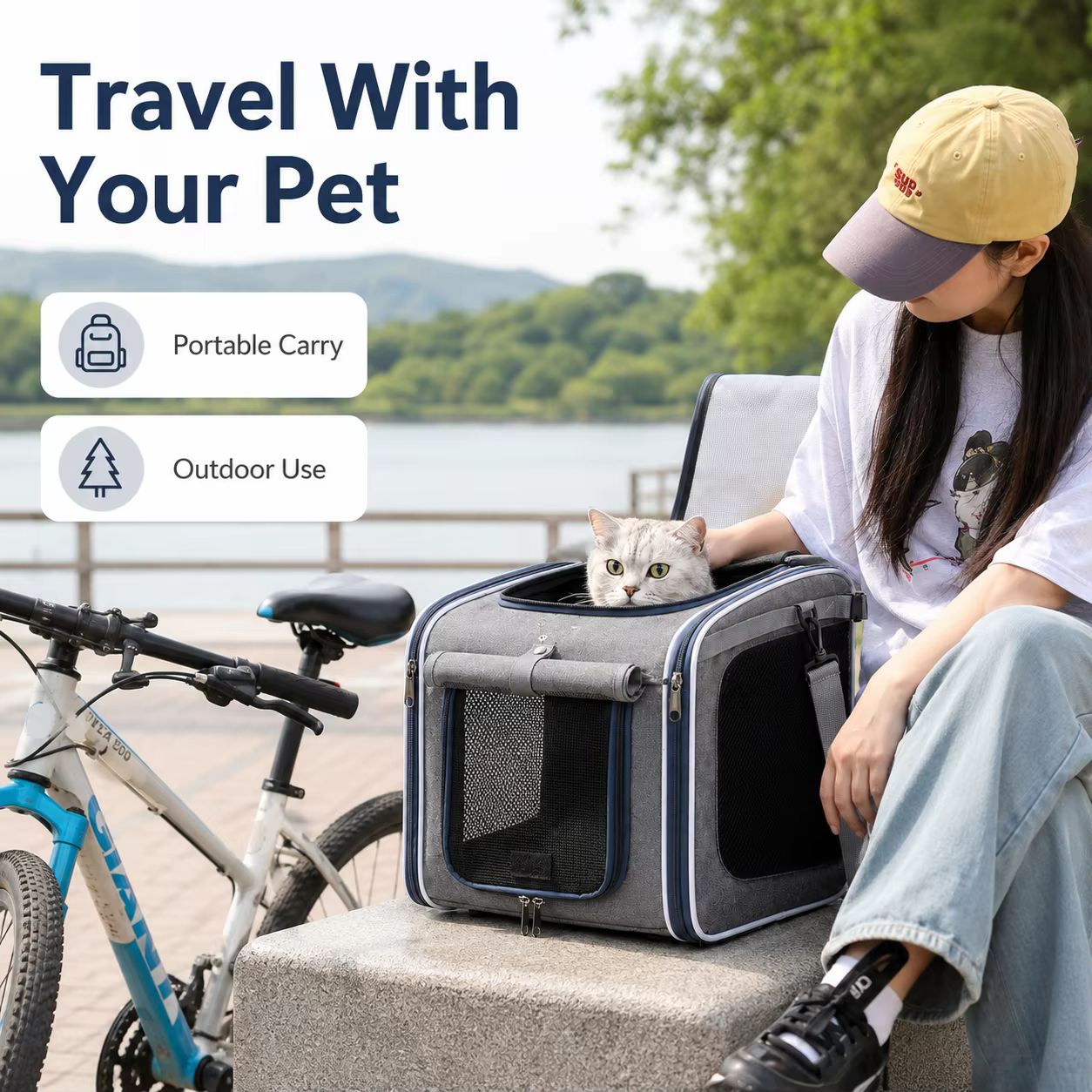 Mochila Transportadora para Mascotas, Bolsa Portátil para Gatos y Perros, Exterior, Viaje, Bicicleta, Motocicleta, Transportador Respirable de Hombro para Mascotas Pequeñas — imagen 6