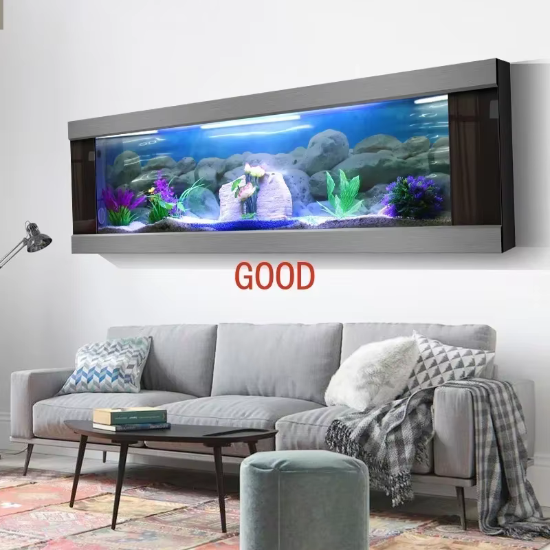 Tanque de Acuario Suspendido para Pared Grande Tamaño de Vidrio Paisaje Acuático Instalación Fácil para Hogar y Oficina — imagen 6