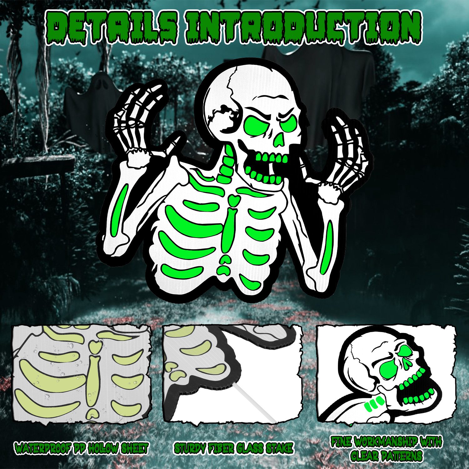 Decoraciones de Jardín para Halloween: 6 Calaveras, 6 Tumbas o 5 Gatos Negros, Brillan en la Oscuridad, para Casa Embrujada, Jardín, Patio y Fiestas de Temática Terrorífica — imagen 9