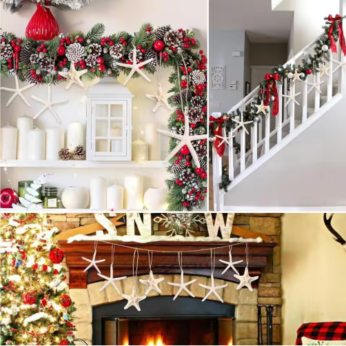 15 piezas de árboles navideños colgantes de estrellas de mar de 2.3-4.3 pulgadas decoraciones con conchas para manualidades — imagen 5