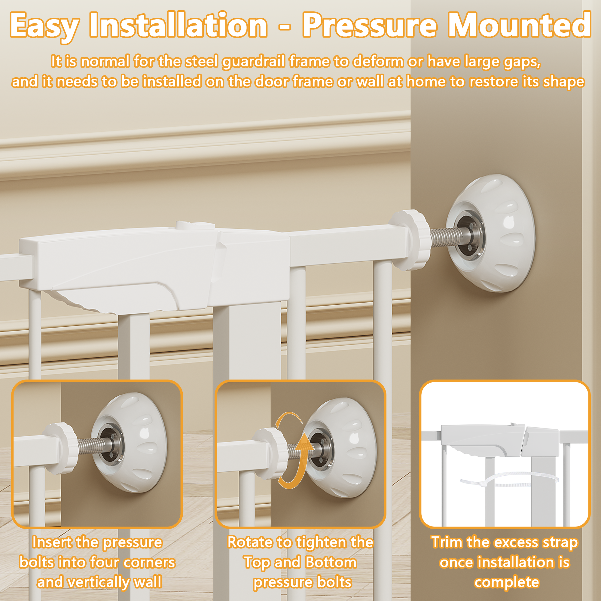 Reja para Bebés Ancha de 29.5-45.3" con Protector de Pared para Escaleras, Reja para Perros de Interior para Puertas, Sin Taladrar, Montaje a Presión, Rejas para Mascotas para Niños, Reja de Seguridad Fácil de Cruzar, Blanca — imagen 30
