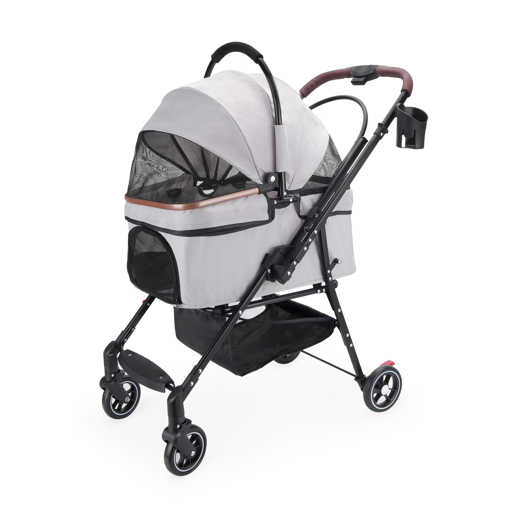 Cochecito Plegable de 4 Ruedas para Perros y Gatos, Ruedas Giratorias 360°, Portador Separable y Bolsa de Viaje para Animales Pequeños — imagen 2