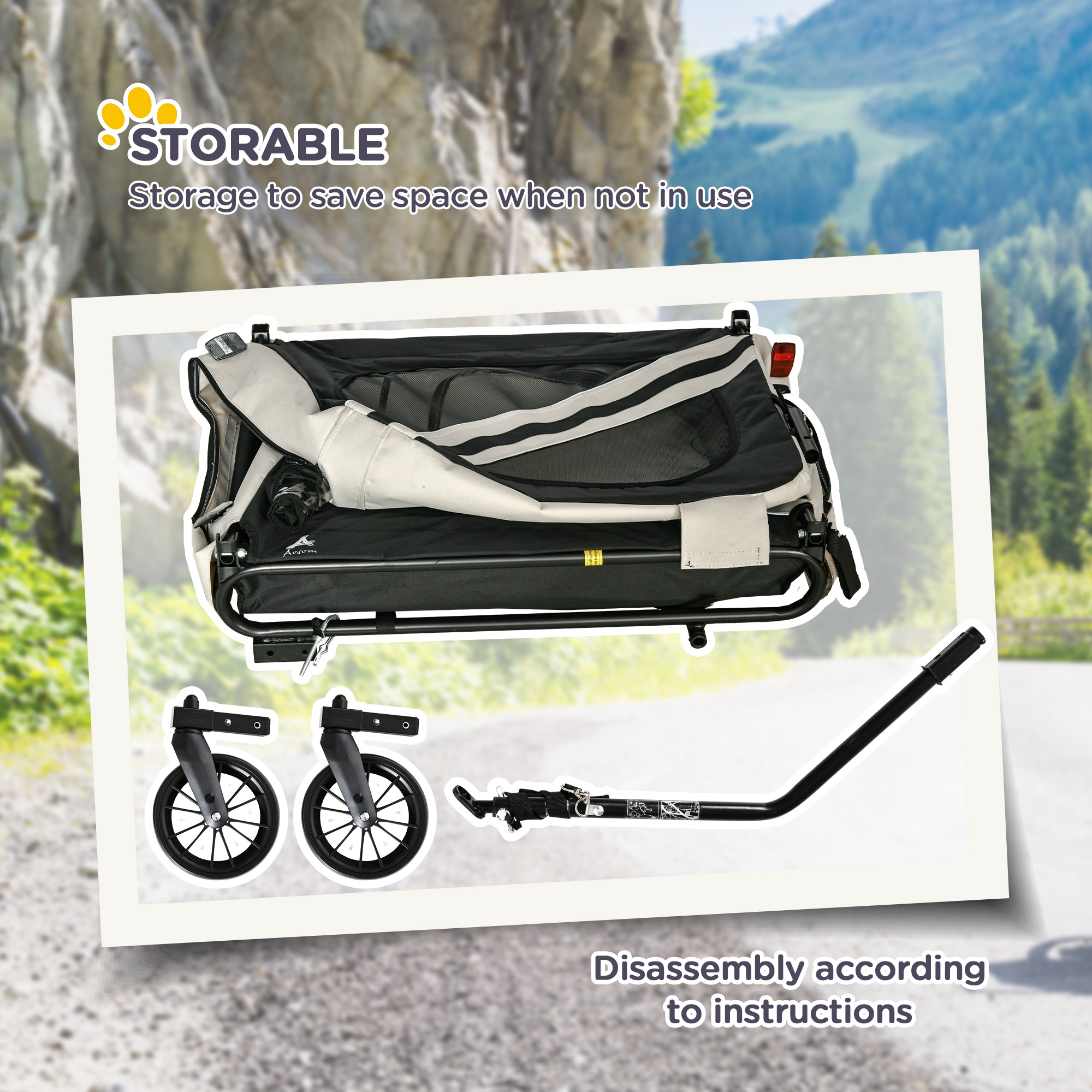 2-in-1 Pet Bike Trailer for Small Dogs, Road-Visibility Dog Stroller Bicycle Carrier, Weather-Strong Bike Wagon Trailer Sidecar Attachment, White — image 4