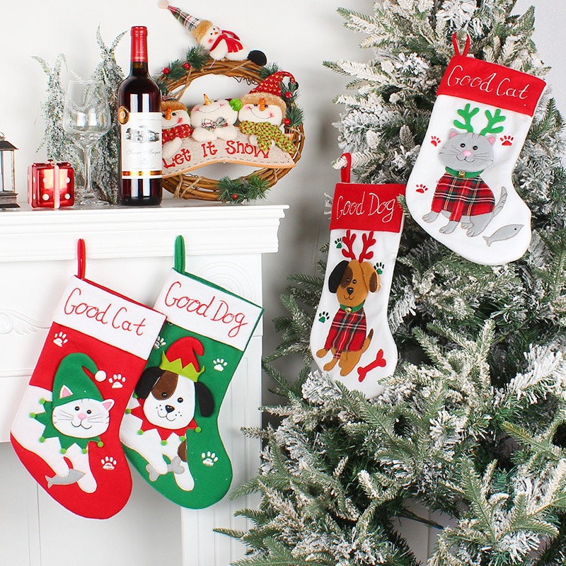 Cute Cat and Dog Christmas Socks Cartoon Christmas Socks Pendant Christmas Tree Gift Bag Decorative Socks — image 9