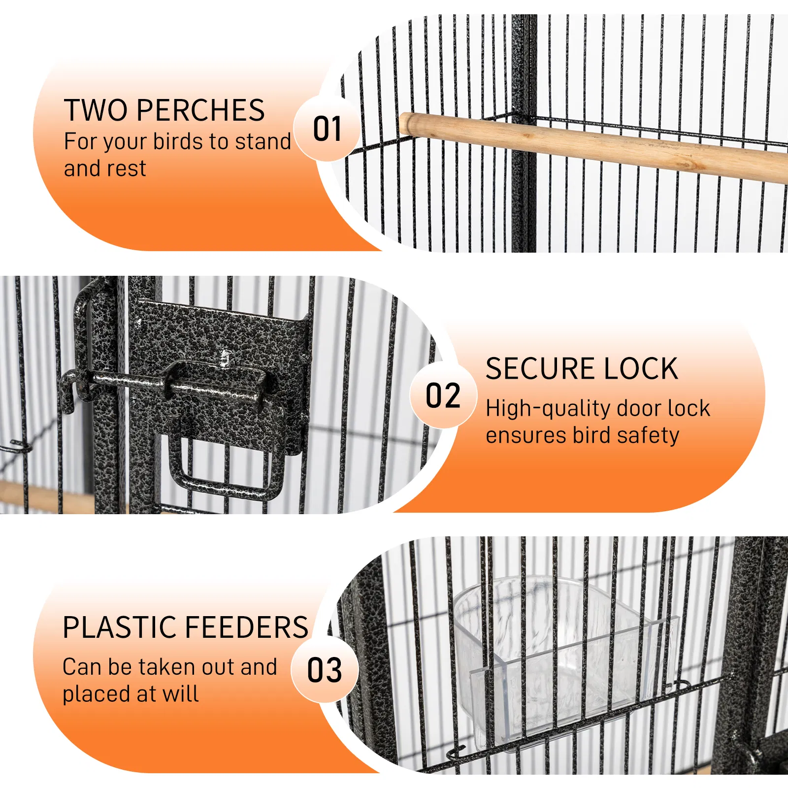 53" Large Flight Bird Cage with Rolling Stand & Storage Shelf for Parrots Lovebird Cockatiel Parakeets, Black — image 9