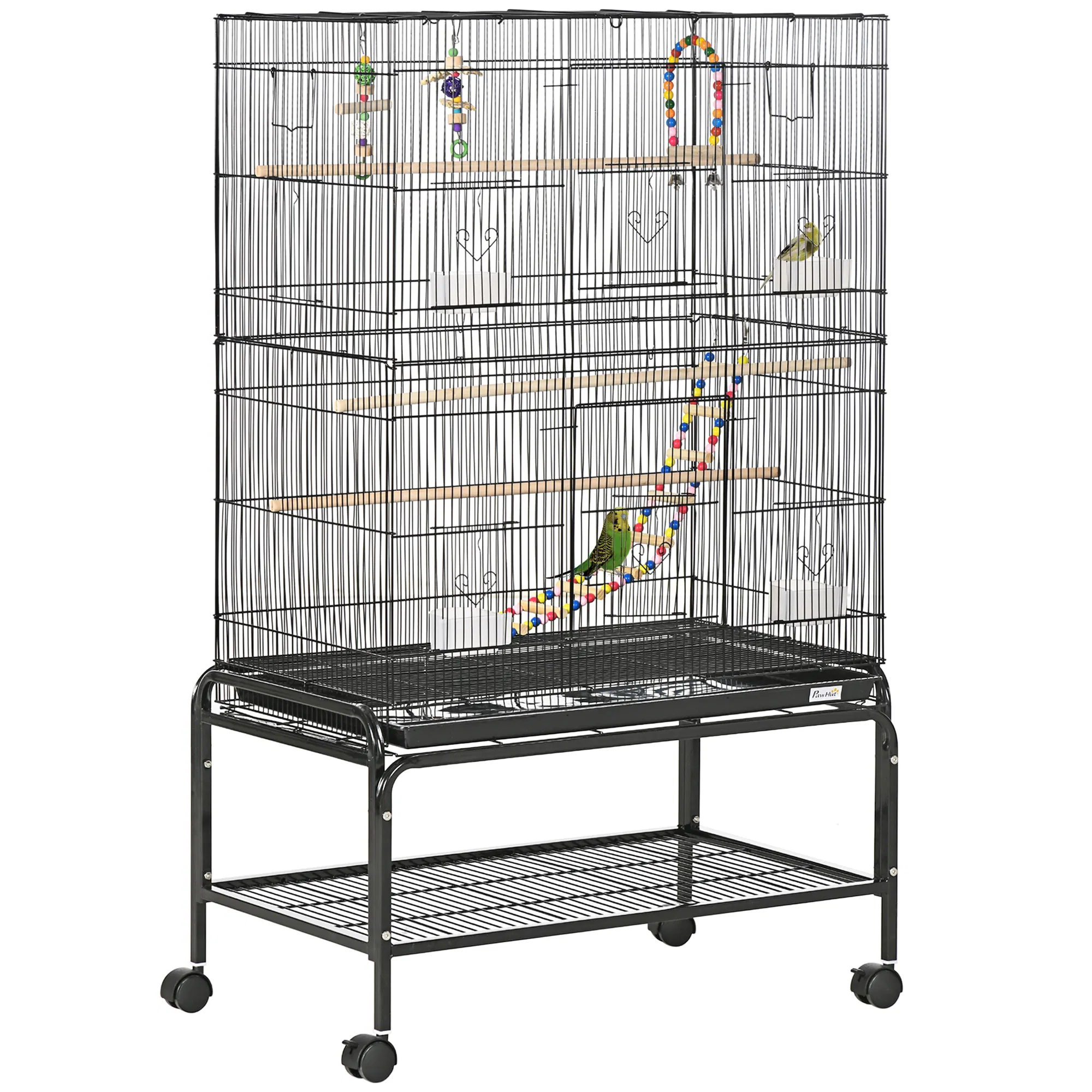 52" Bird Cage with Rolling Stand, Toys, for Budgies Canaries Black — image 1