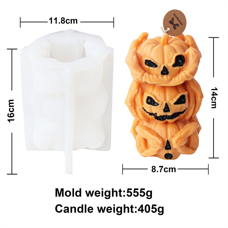 New Halloween Pumpkin Ghost Silicone Candle Mold Frog Owl Fox Pumpkin Animal Scented Plaster Resin — image 3