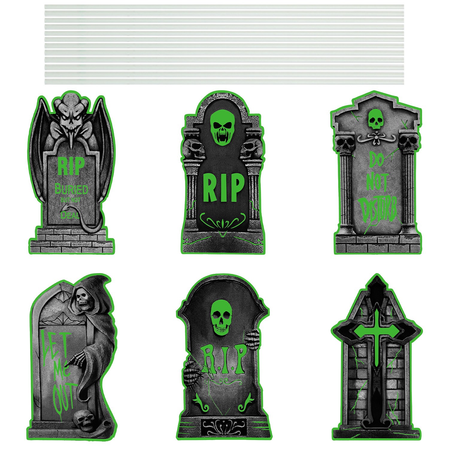 Decoraciones de Jardín para Halloween: 6 Calaveras, 6 Tumbas o 5 Gatos Negros, Brillan en la Oscuridad, para Casa Embrujada, Jardín, Patio y Fiestas de Temática Terrorífica — imagen 20